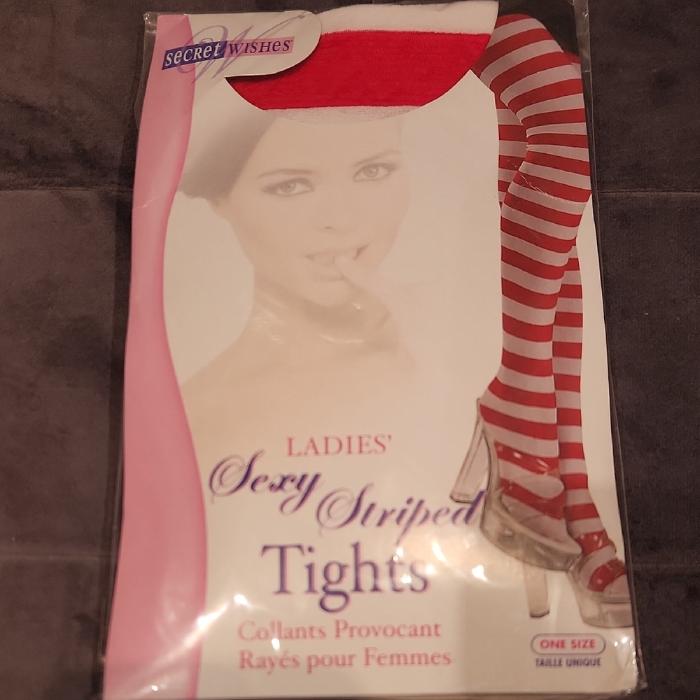 NWT Secret Wishes Women's Sexy Red & White Striped Tights One Size